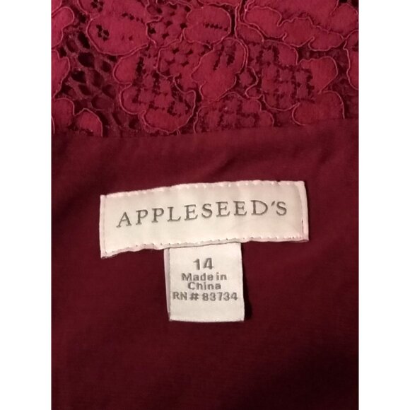 Appleseeds Red Lace Mock Neck 3/4 Sleeves Scalloped Hem Back Zip Top Size 14 - Picture 7 of 8